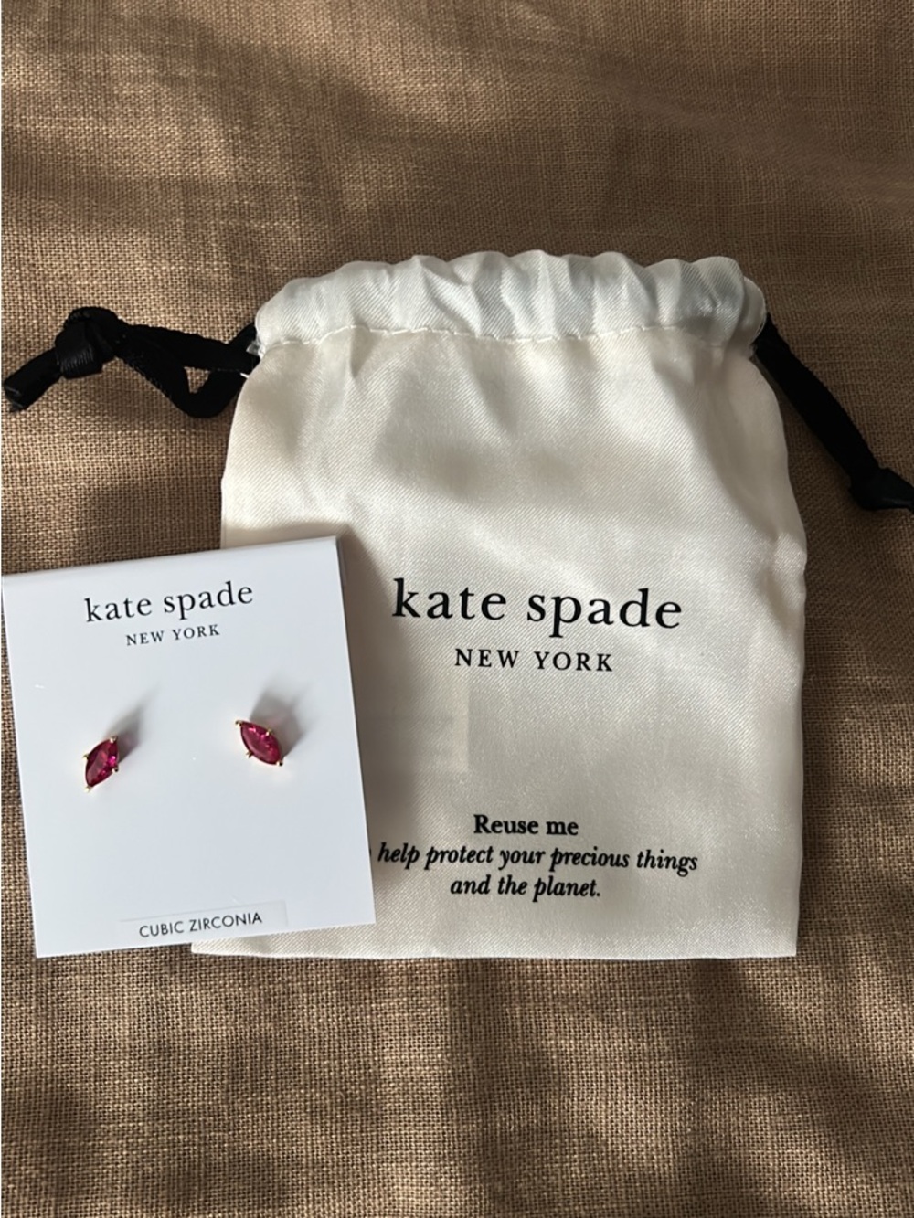 kate spade Ruby color Marquise CZ Stud Earrings with Pouch
